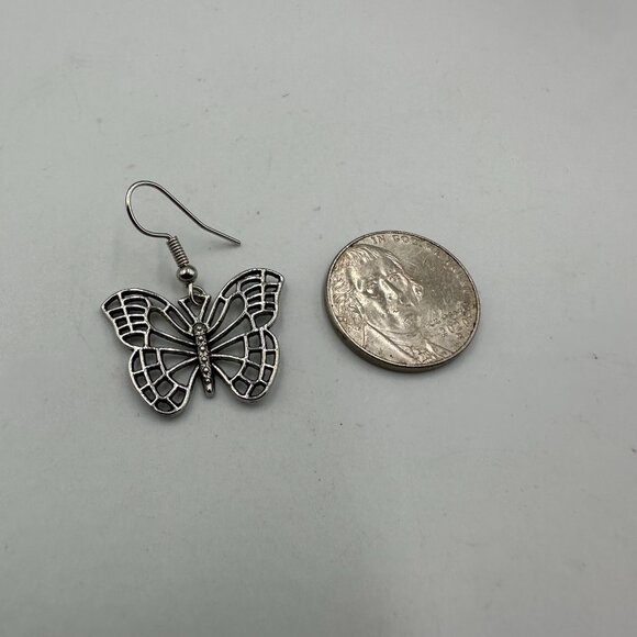 Butterfly Dangle Earrings Silver Tone Pierced Open Cutout Wings Insect Jewelry - Picture 6 of 9
